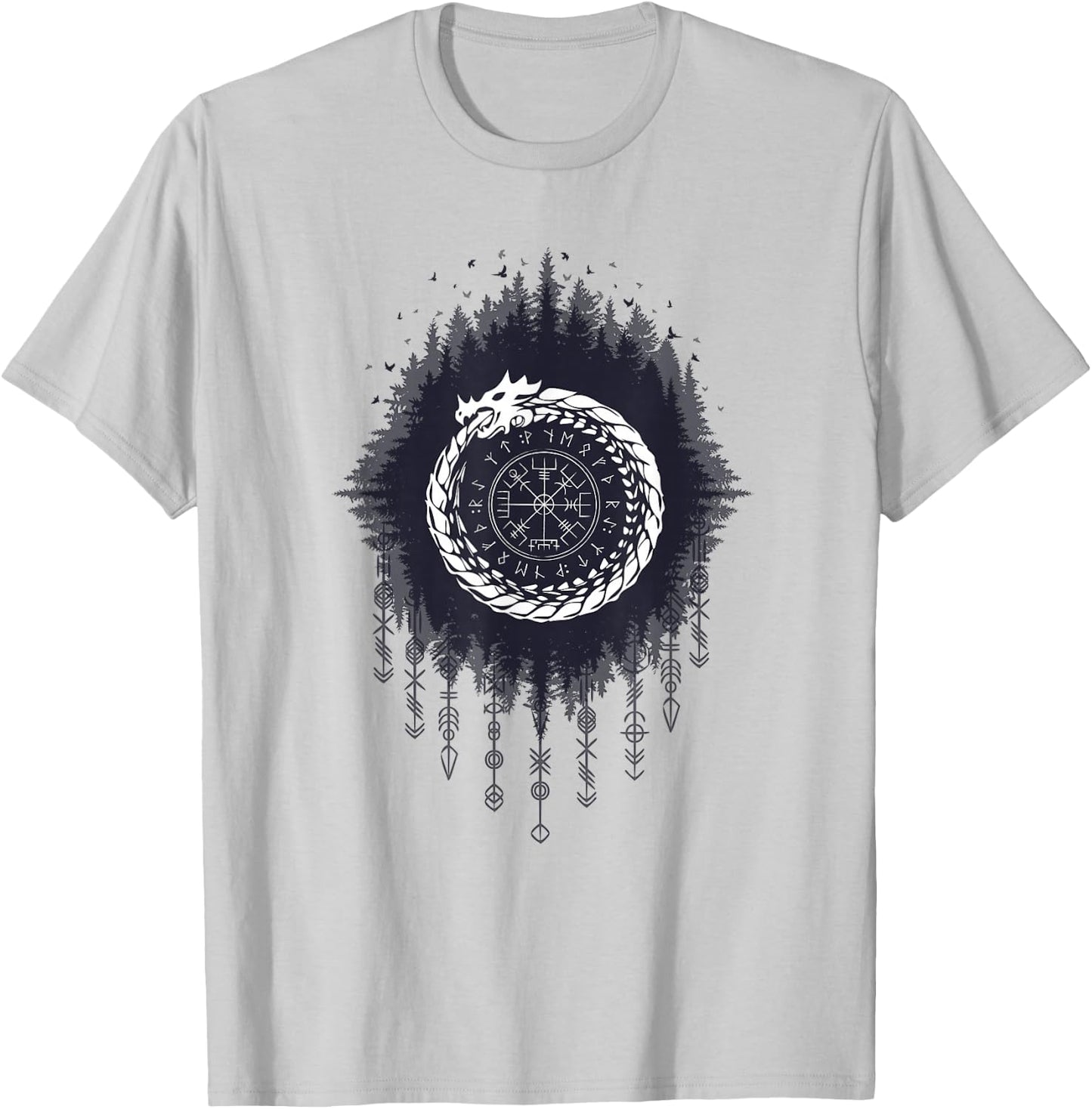 Ouroboros Snake Devouring Itself Viking Runes Cycle of Life T-Shirt - T-Shirt | Ash