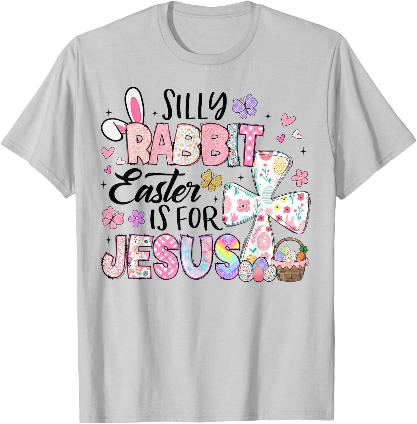 Silly Rabbit Easter Is For Jesus Cute Bunny Christian Kids T-Shirt - T-Shirt | Ash