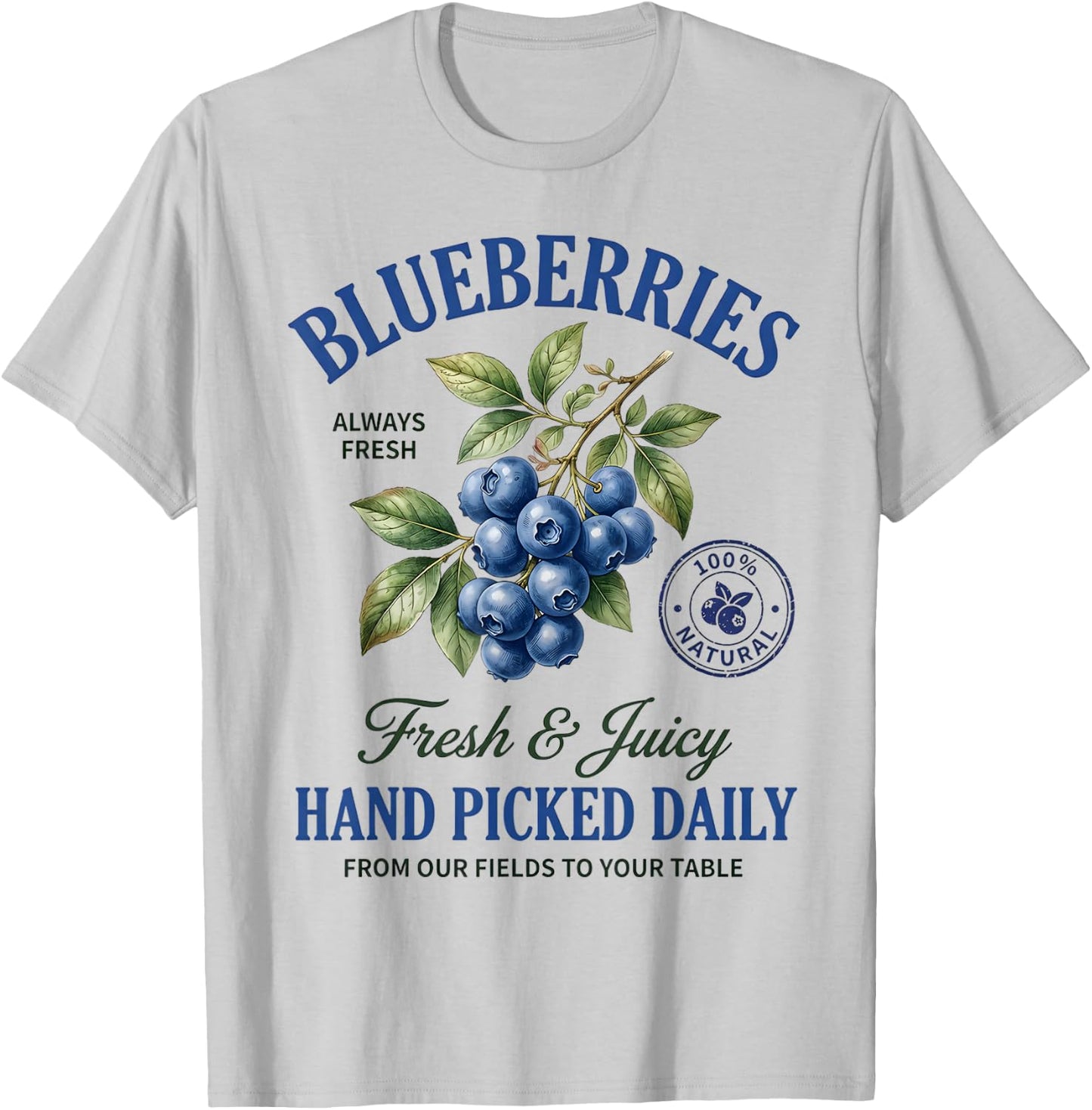 Fresh Blueberries Hand Picked Vintage Blueberry Summer Fruit T-Shirt - T-Shirt | Ash