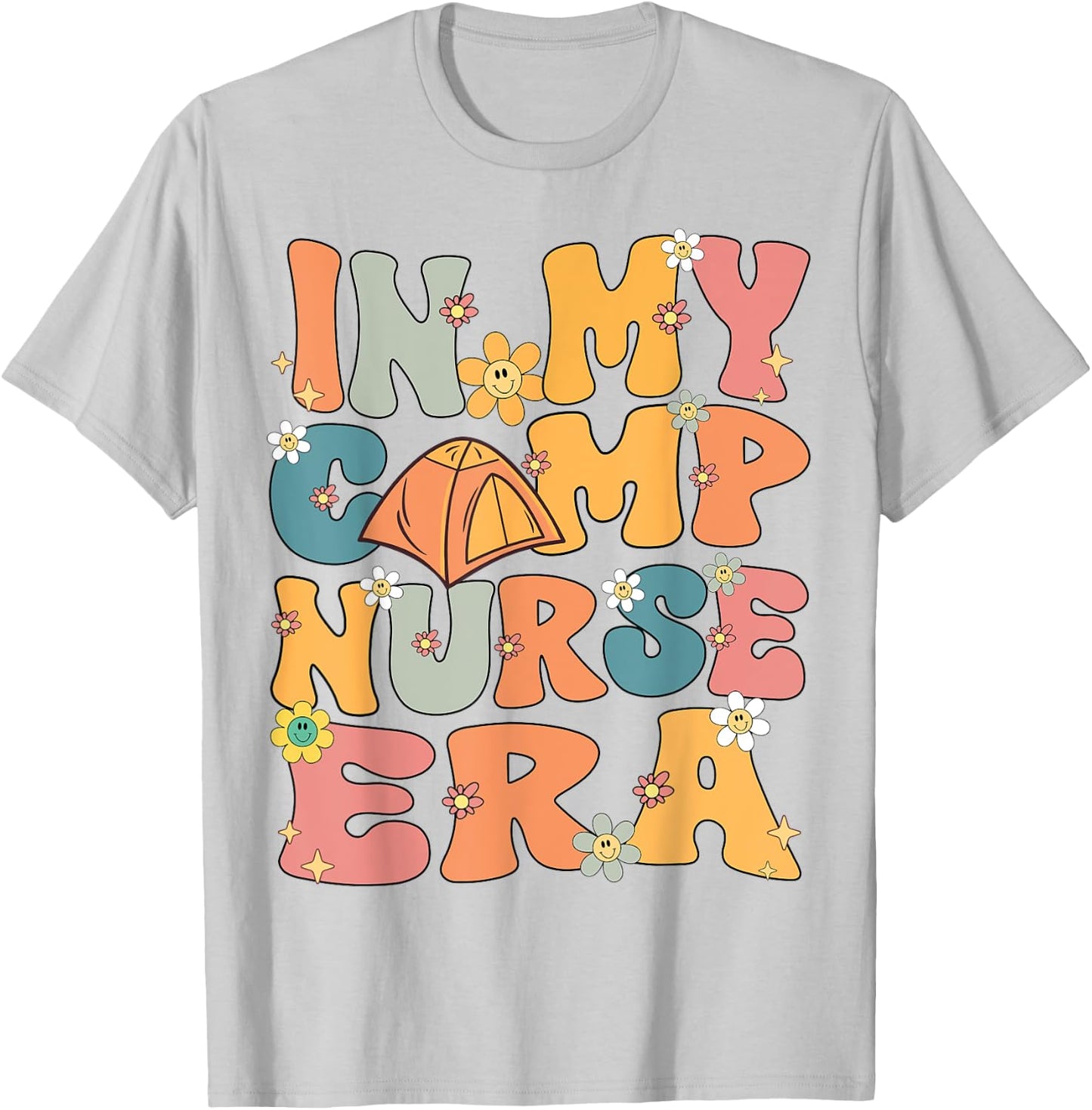 In My Camp Nurse Era Retro Groovy Summer Camp Nurse Cute Men Women Girls Kids T-Shirt - T-Shirt | Ash