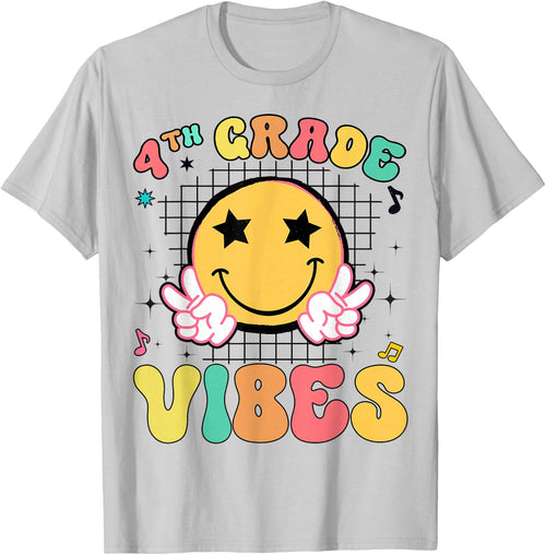 Girls 4th Grade Vibes Smile Face Back to School Fourth grade