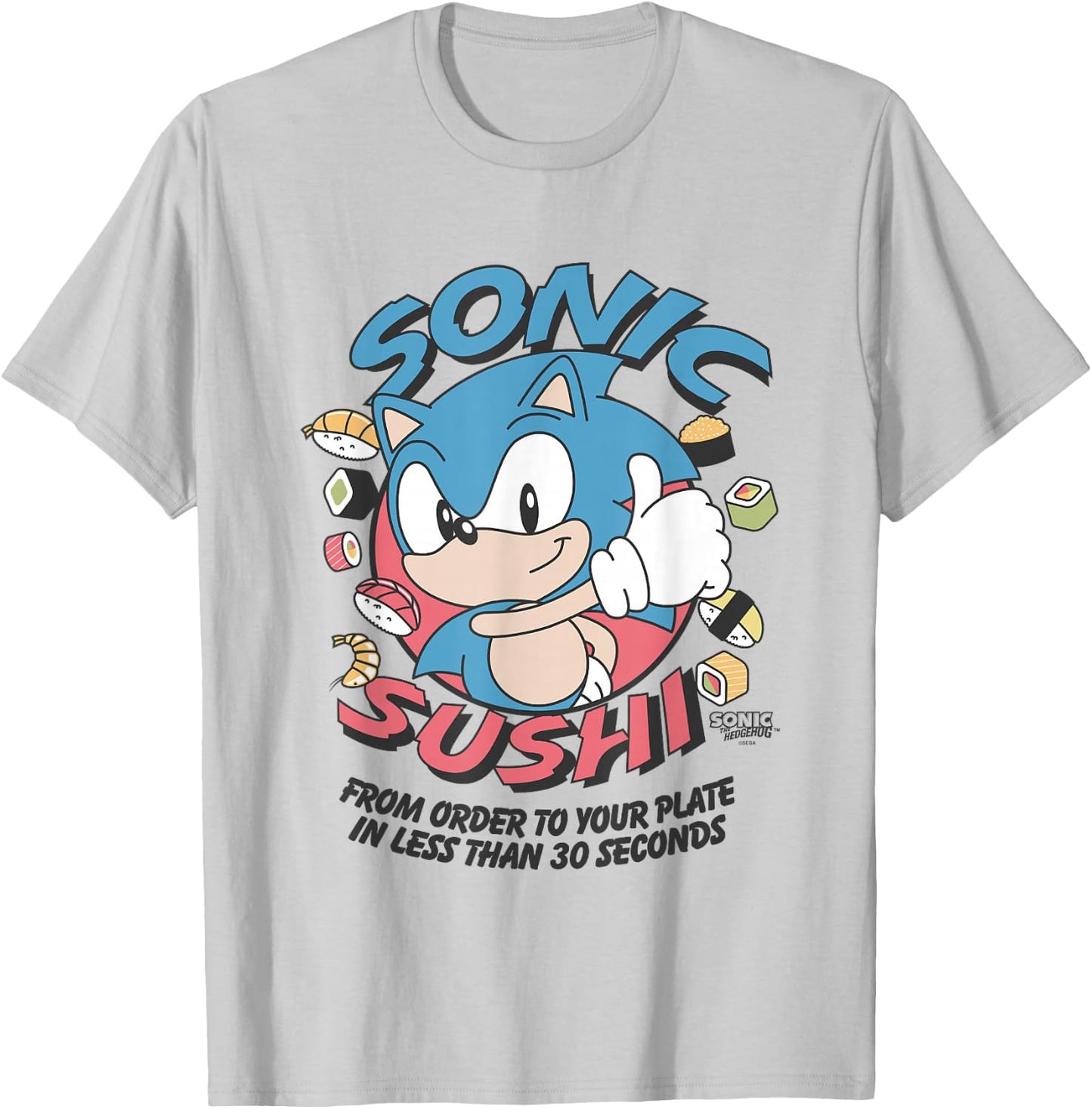 Sonic The Hedgehog Sonic Sushi Less Than 30 Seconds Vintage T-Shirt - T-Shirt | Ash