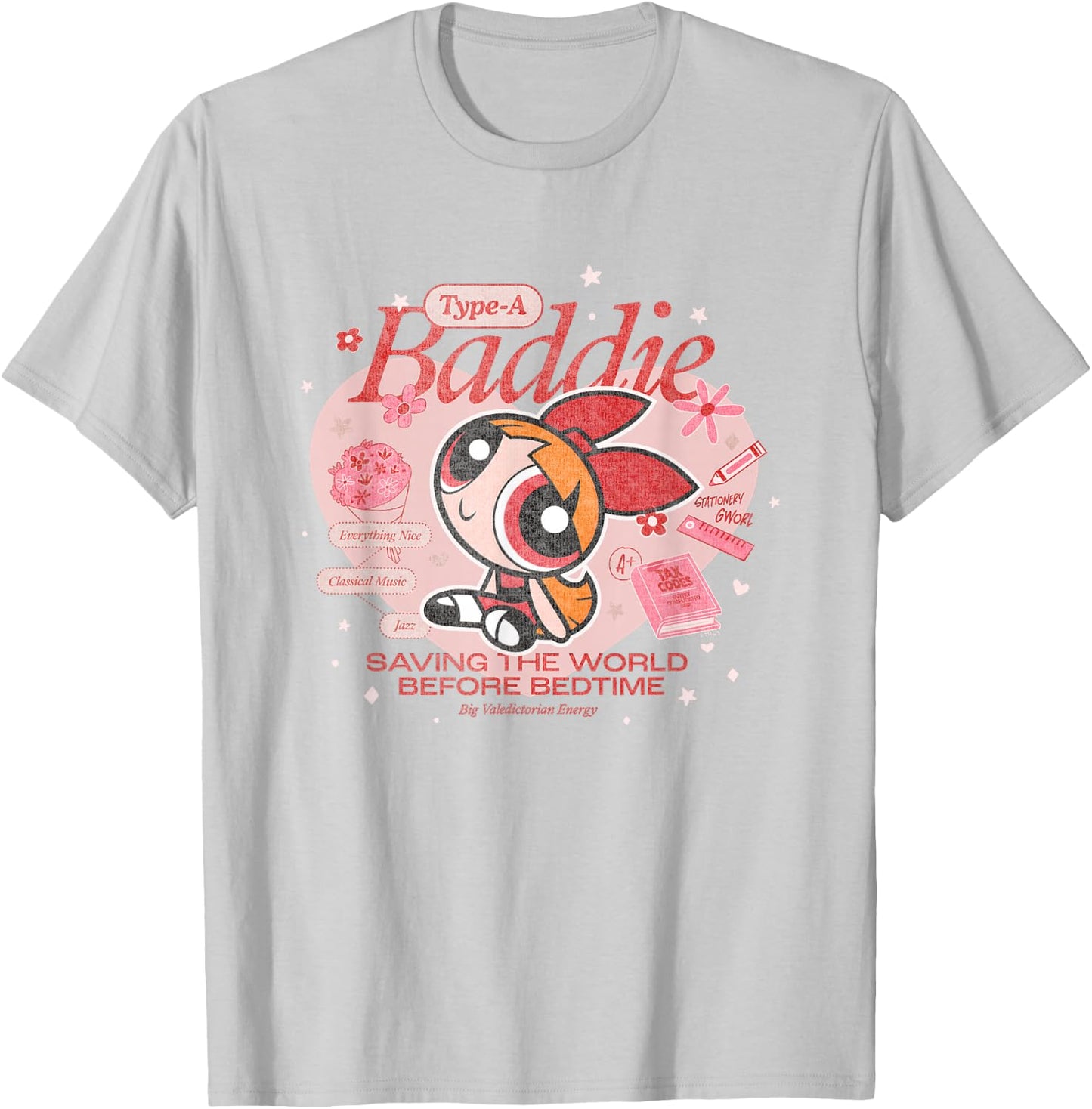 The Powerpuff Girls Blossom Type-A Baddie Distressed T-Shirt - T-Shirt | Ash