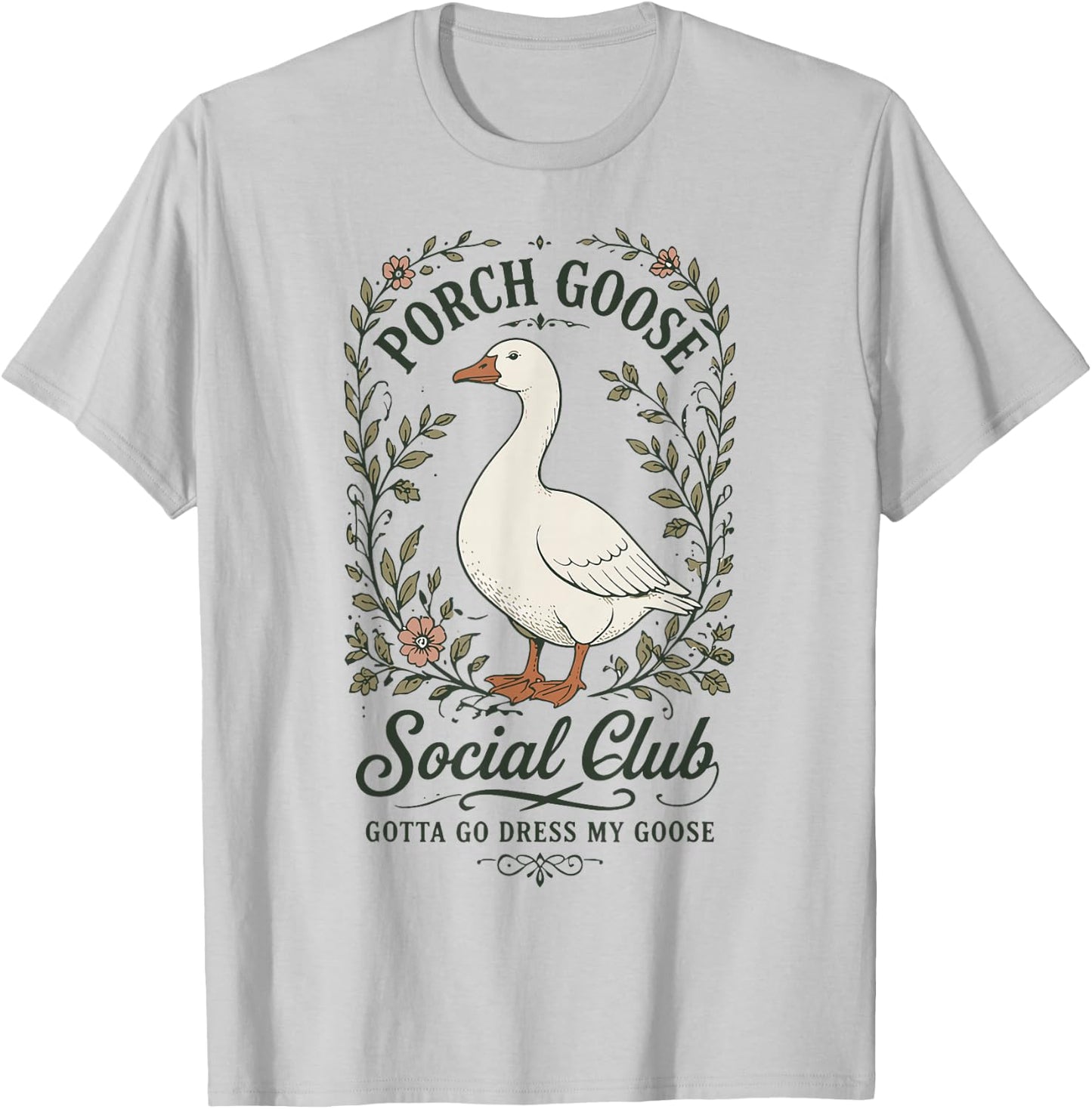Porch Goose Social Club Funny Goose Lover Floral T-Shirt - T-Shirt | Ash