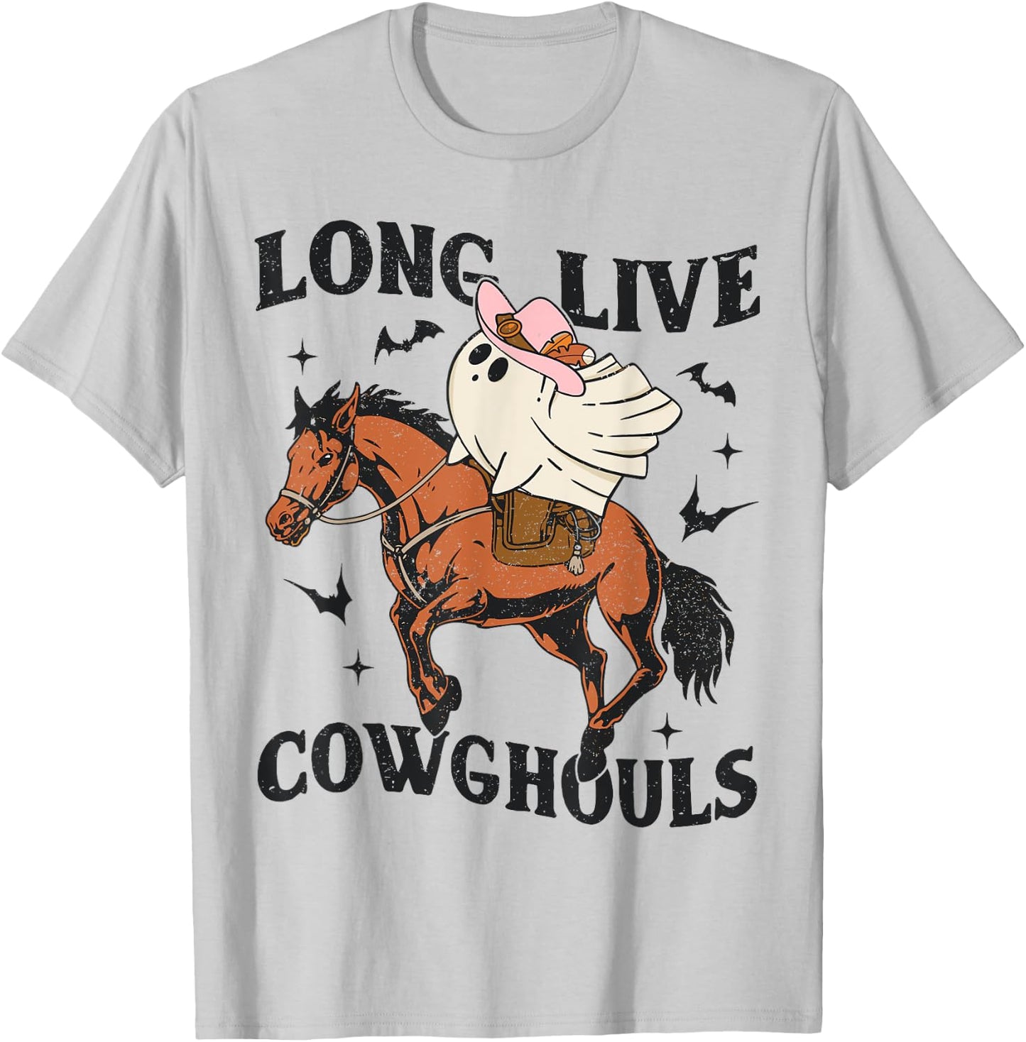 Long Live Cow Ghouls Halloween Cowboy Ghost Riding Horse T-Shirt - T-Shirt | Ash