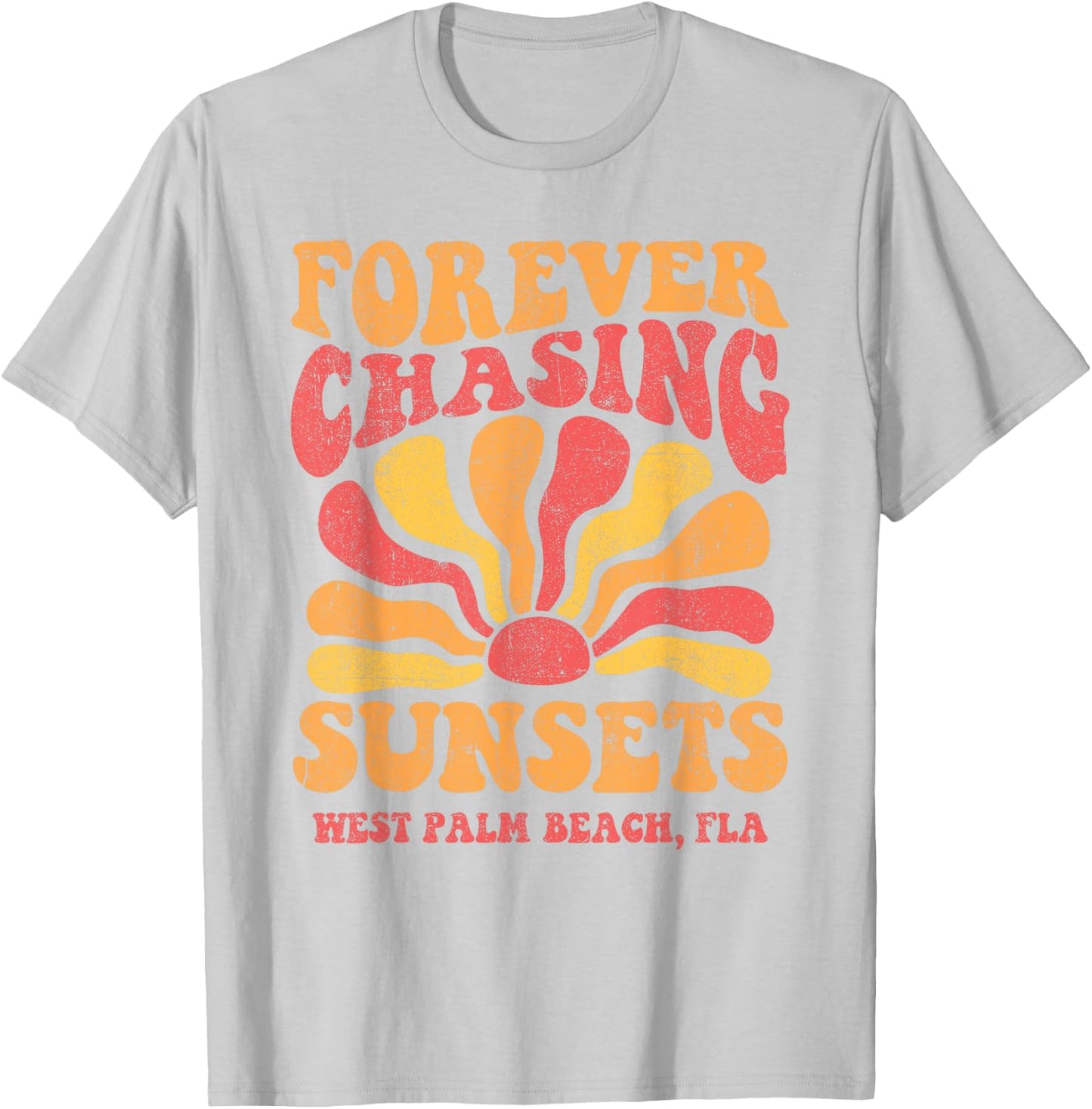 Forever Chasing Sunsets West Palm Beach Florida 70s Retro T-Shirt - T-Shirt | Ash
