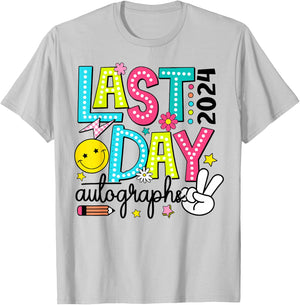 Last Day Autographs 2023-2024 Retro Last Day Of School T-Shirt - T-Shirt | Ash