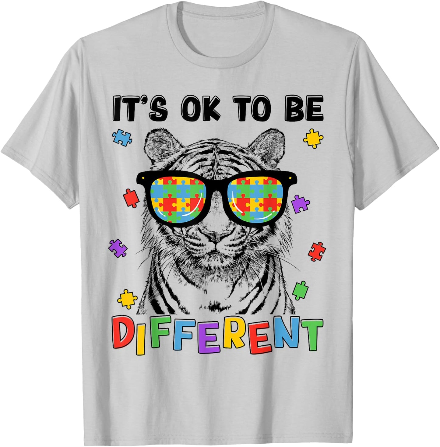 Autism Awareness Cute Tiger It's OK To Be Different T-Shirt - T-Shirt | Ash