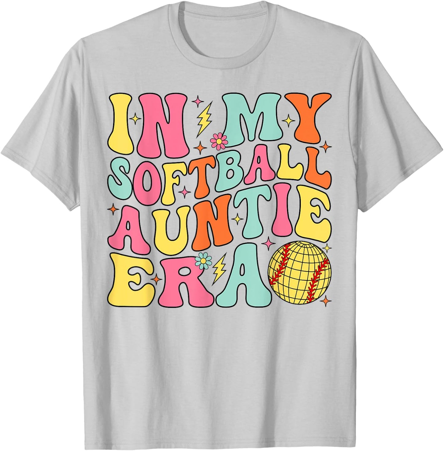 In My Softball Auntie Era Groovy Softball Aunt T-Shirt - T-Shirt | Ash