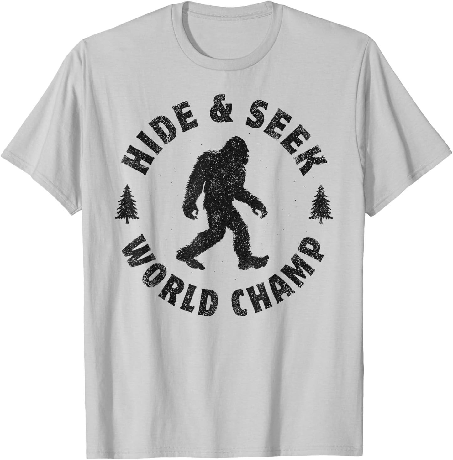 Bigfoot Hide And Seek World Champion Sasquatch Retro Vintage T-Shirt - T-Shirt | Ash
