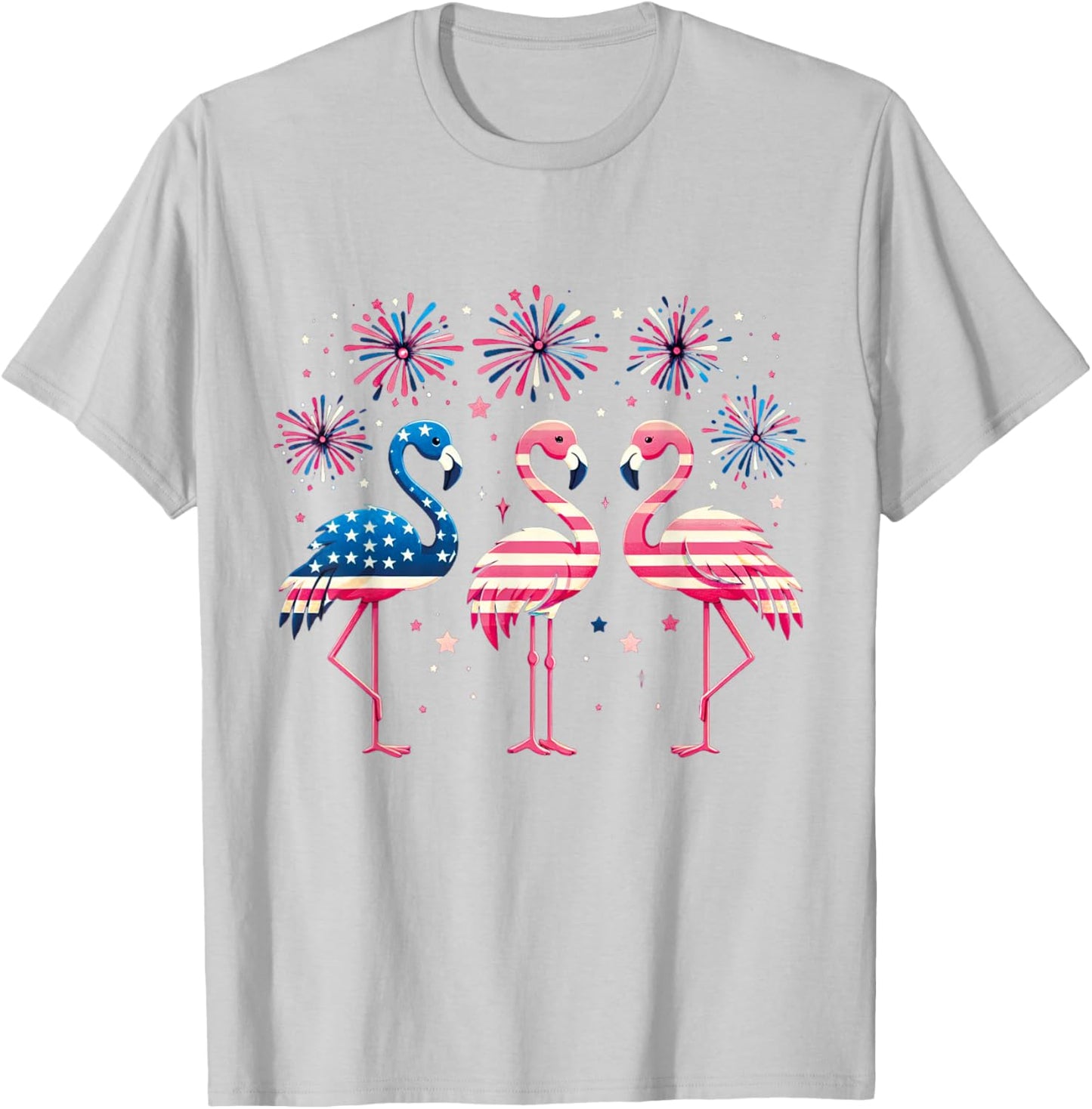 Patriotic Flamingo Firework Red And White Flamingo 4th July Kids Men T-Shirt - T-Shirt | Ash