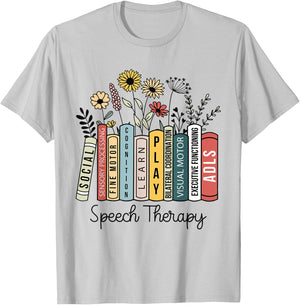 Speech Therapy Wildflowers SLP Speech Language Pathologist T-Shirt - T-Shirt | Ash