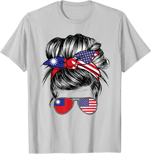 Taiwan Flag Taiwanese Women American USA Heritage Taiwan T-Shirt - T-Shirt | Ash