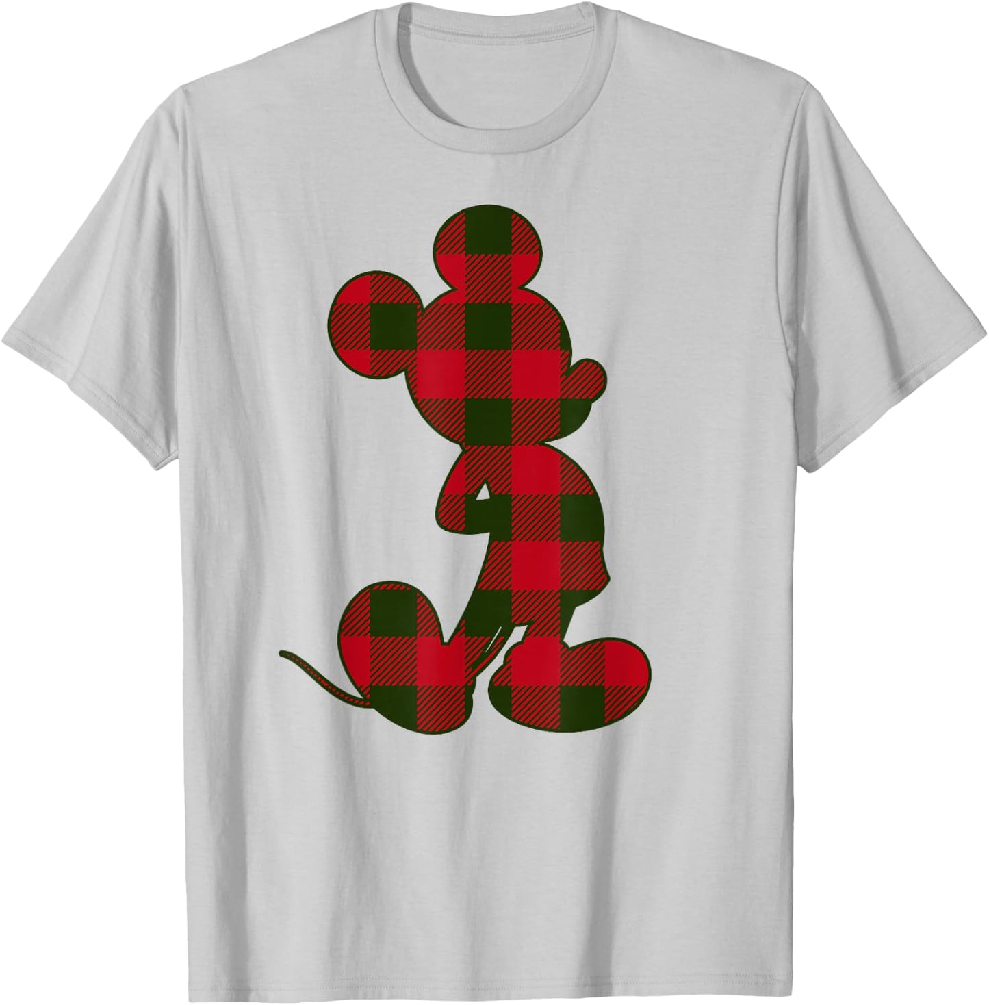 Disney Mickey Mouse Christmas Plaid Silhouette Fill T-Shirt - T-Shirt | Ash