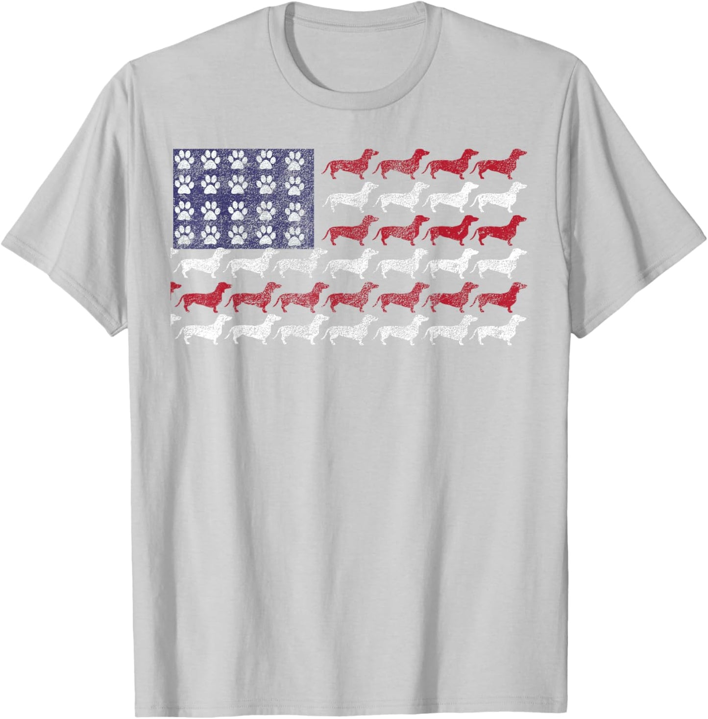 Dachshund Cute American Flag 4th of July Gift Shirt T-Shirt - T-Shirt | Ash