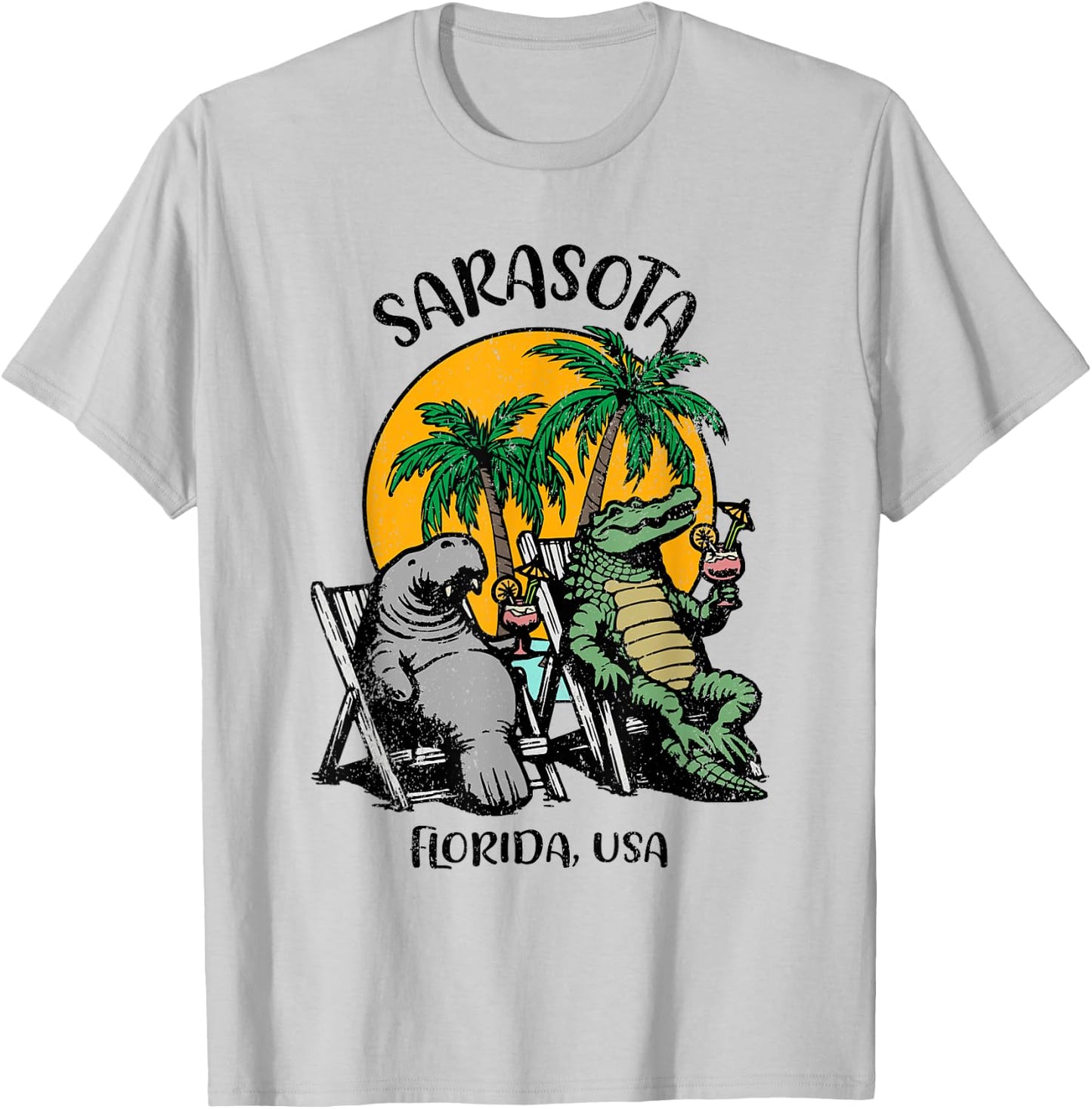 Sarasota Florida USA Funny Manatee Alligator Design T-Shirt - T-Shirt | Ash