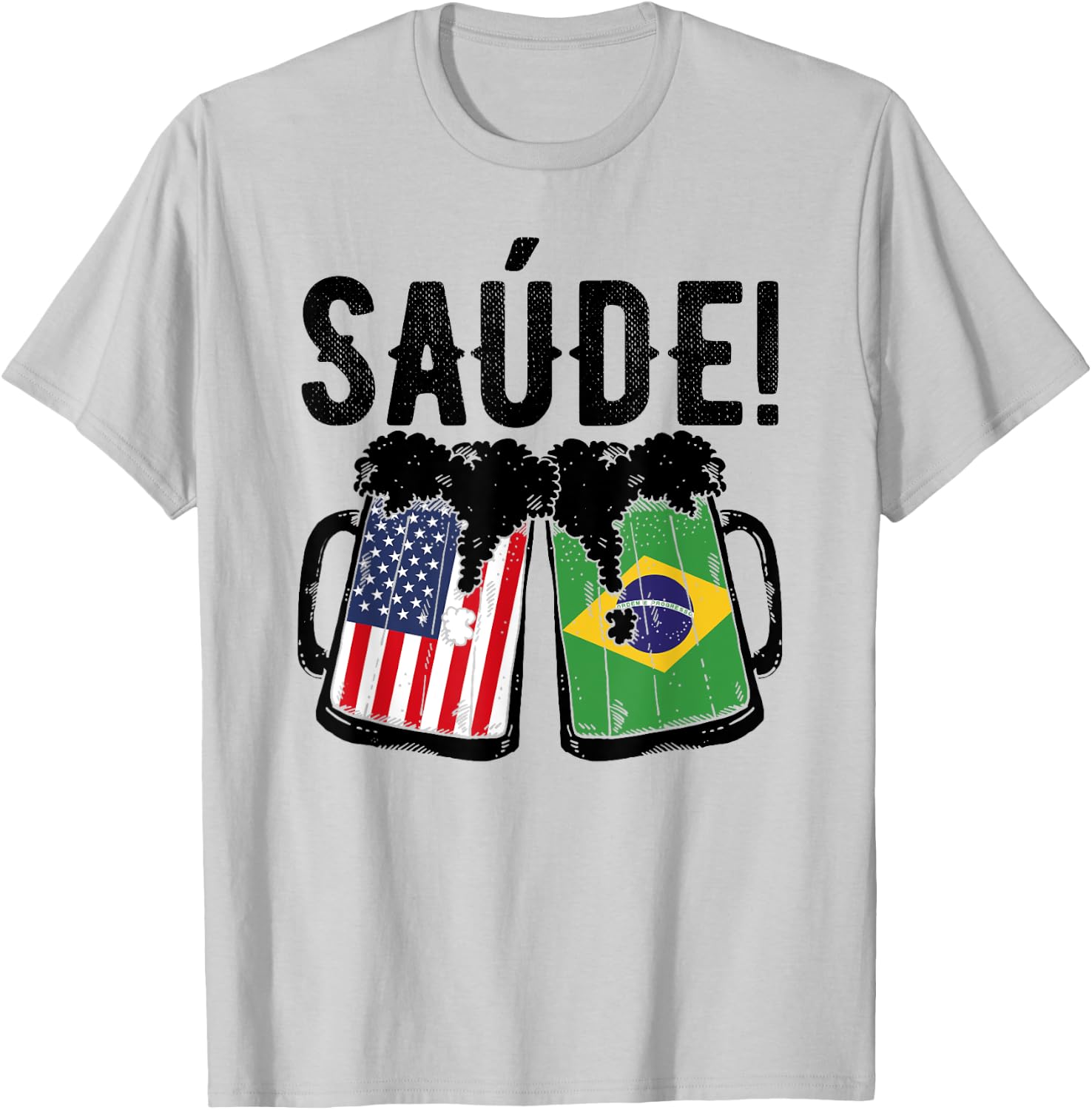 Brazilian American Patriot Brazil Flag US Saude Brazilian T-Shirt - T-Shirt | Ash