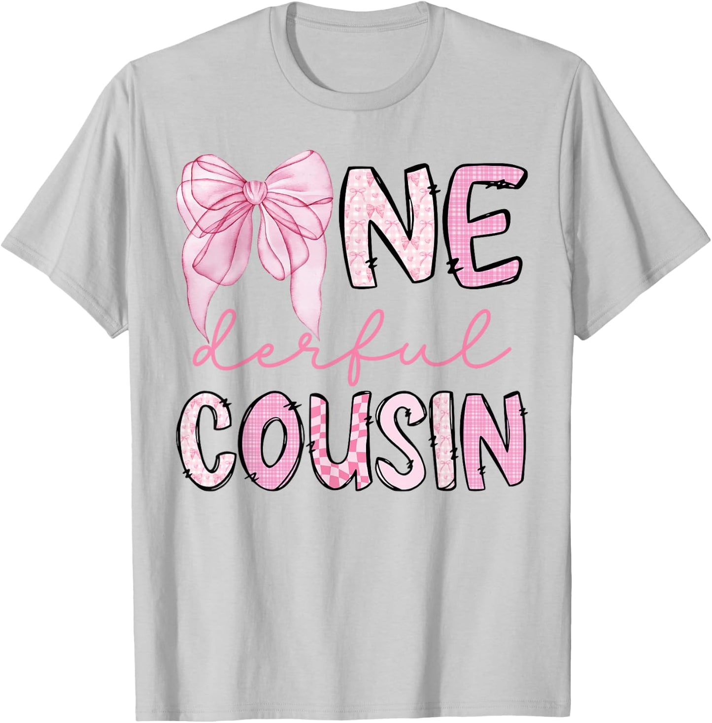 Miss Onederful Cousin Coquette First Birthday Pink Bow T-Shirt - T-Shirt | Ash