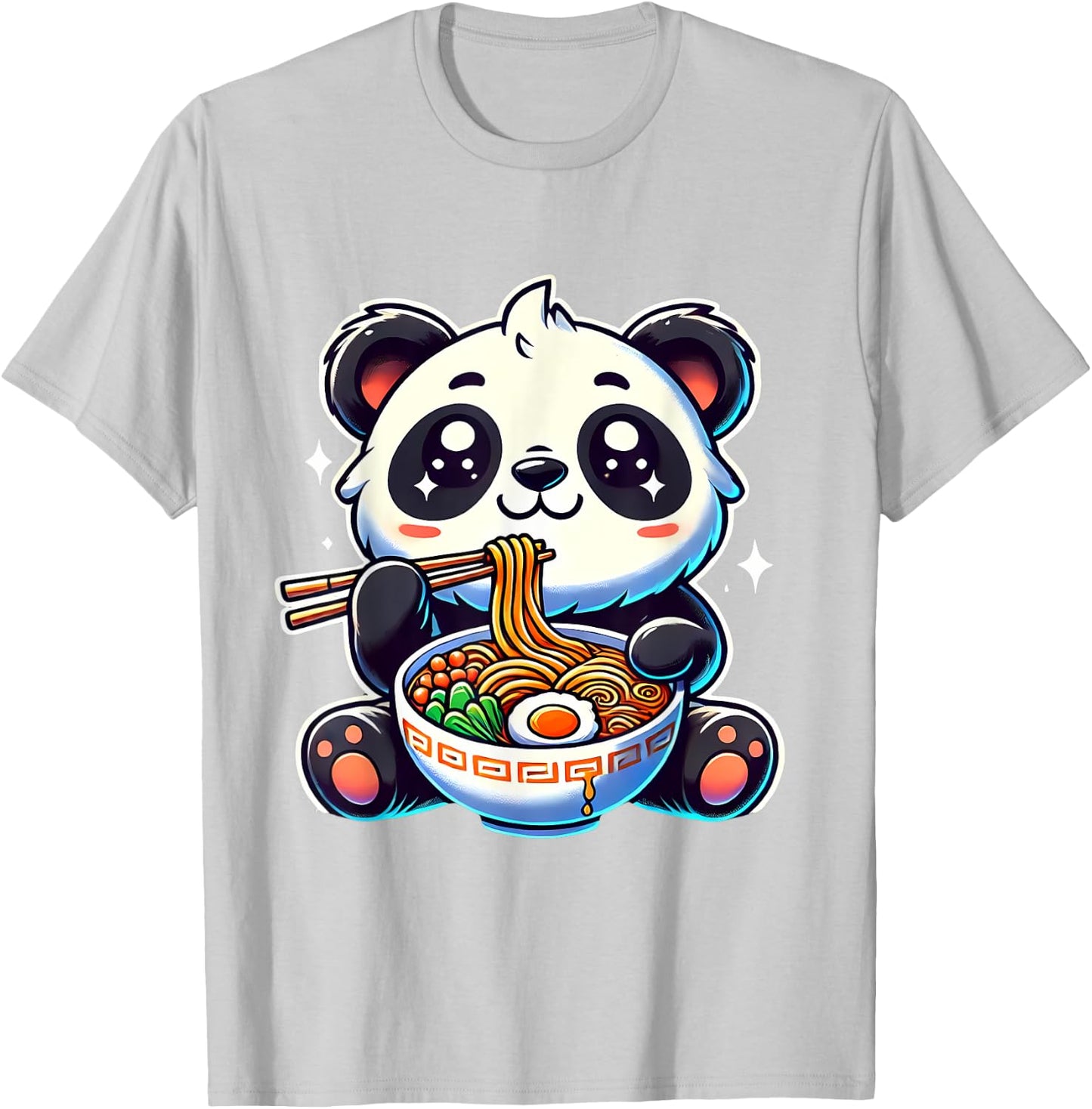 Kawaii Panda Eating Ramen Soup Cute Anime For Kids T-Shirt - T-Shirt | Ash