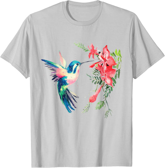 Rainbow Color Hummingbird Funny Bird Lover Gift T-Shirt - T-Shirt | Ash