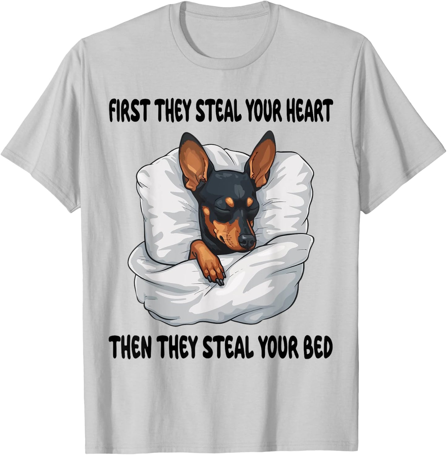 Miniature Pinscher Sleeping Pajamas Nightgown T-Shirt - T-Shirt | Ash