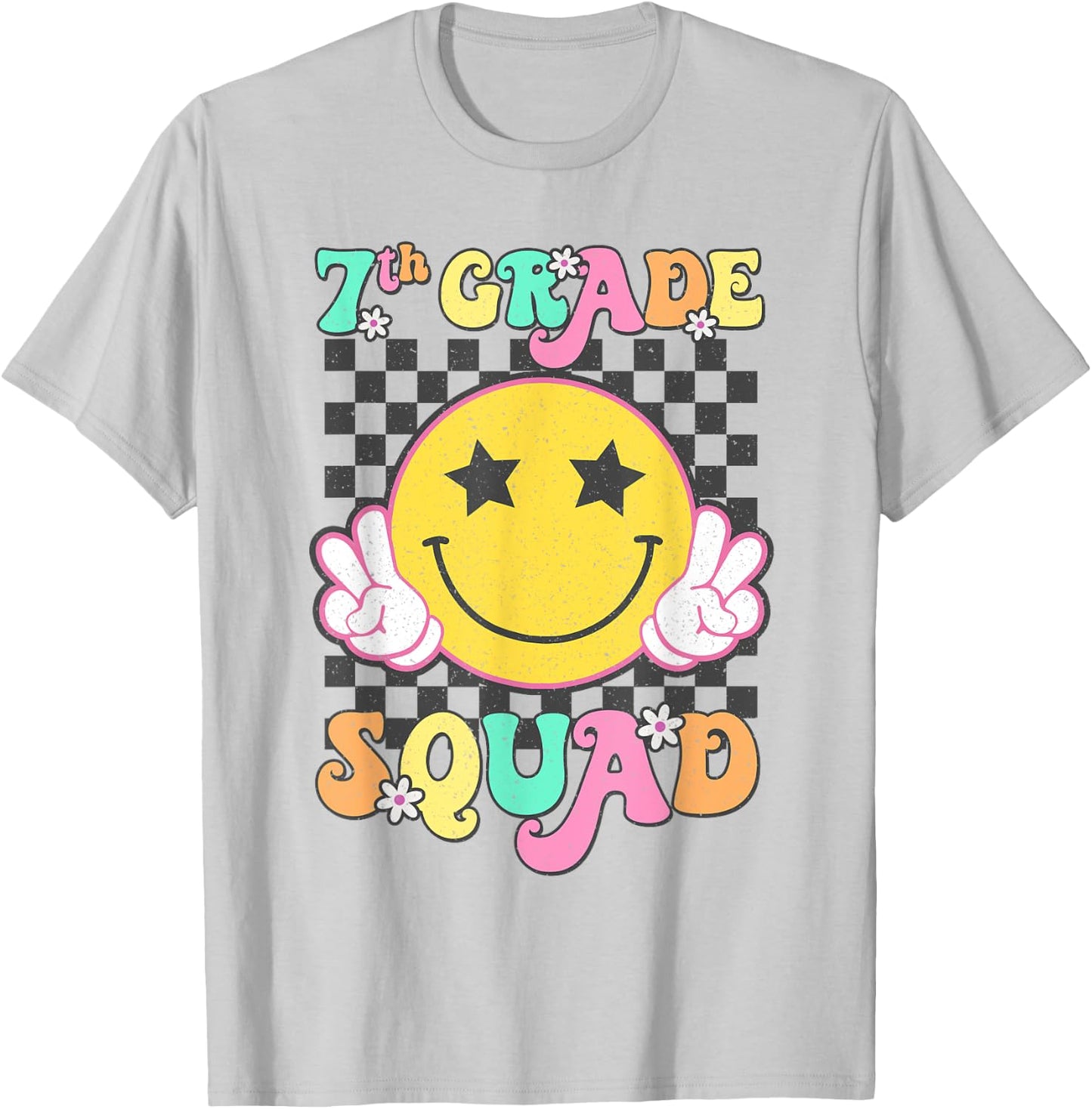 Seventh Grade Squad Smile Retro Back To School 7th Grade T-Shirt - T-Shirt | Ash