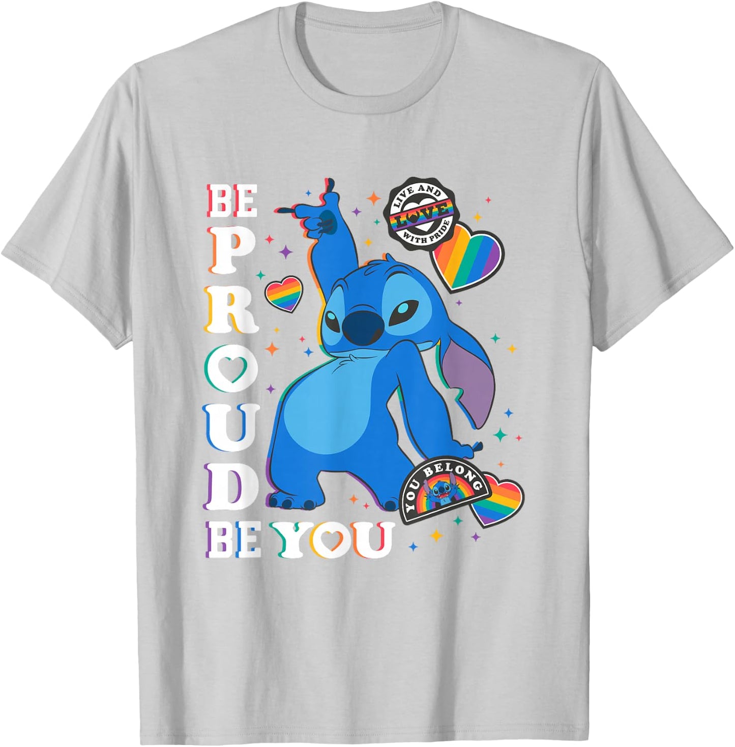 Disney Lilo & Stitch Be You Rainbow Stickers T-Shirt - T-Shirt | Ash