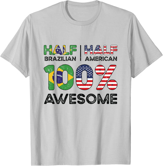 Brazilian American Patriot USA Grown Brazil US Flag T-Shirt - T-Shirt | Ash