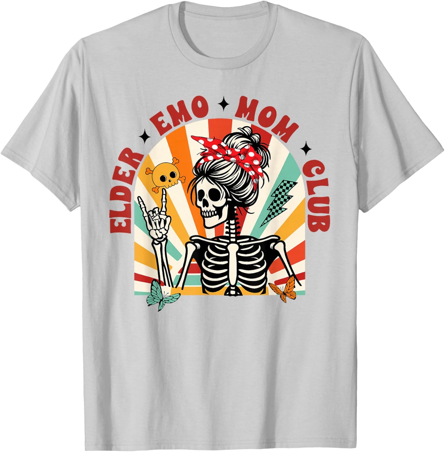Mom Life Motherhood Messy Bun Skeleton Elder Emo Mom Club T-Shirt - T-Shirt | Ash