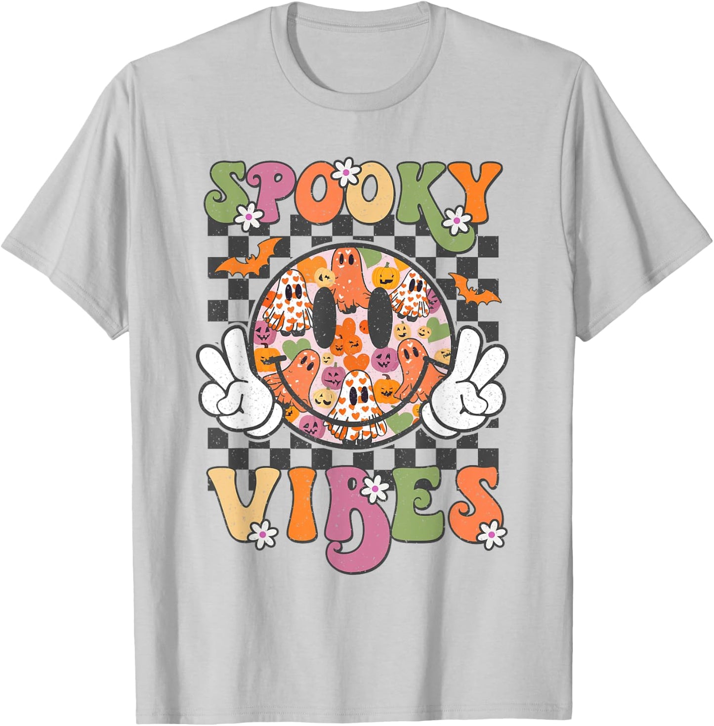 Spooky Vibes Smile Face Halloween Funny Women Teen Girl Kids T-Shirt - T-Shirt | Ash