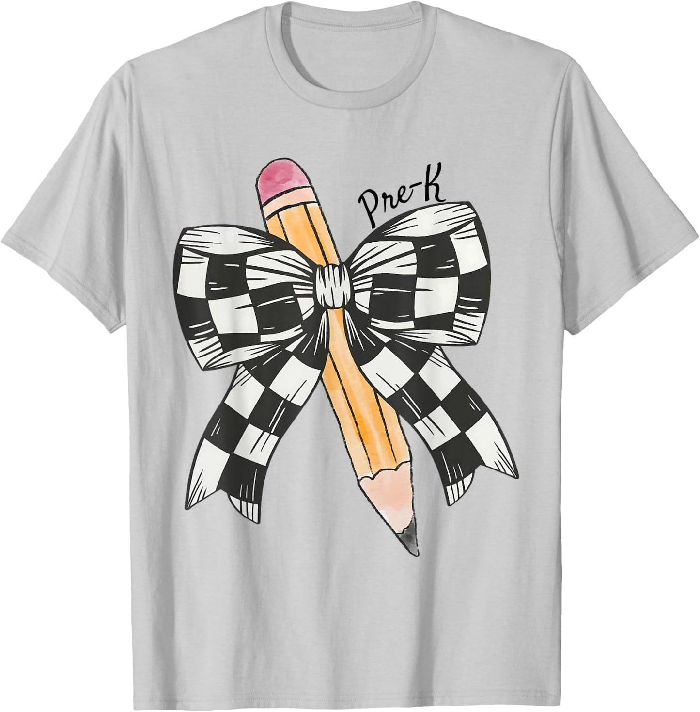 Coquette Pencil Bow Funny Pre K Teacher Kids Back To School T-Shirt - T-Shirt | Ash