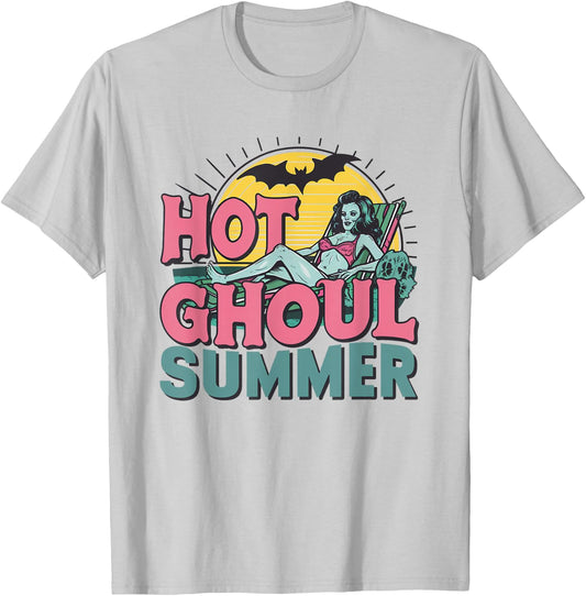 Hot Ghoul Summer Spooky Retro Zombie Pin-Up Halloween T-Shirt - T-Shirt | Ash