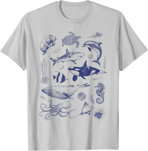 Ocean Wildlife Vintage Shark Turtle Octopus Graphic