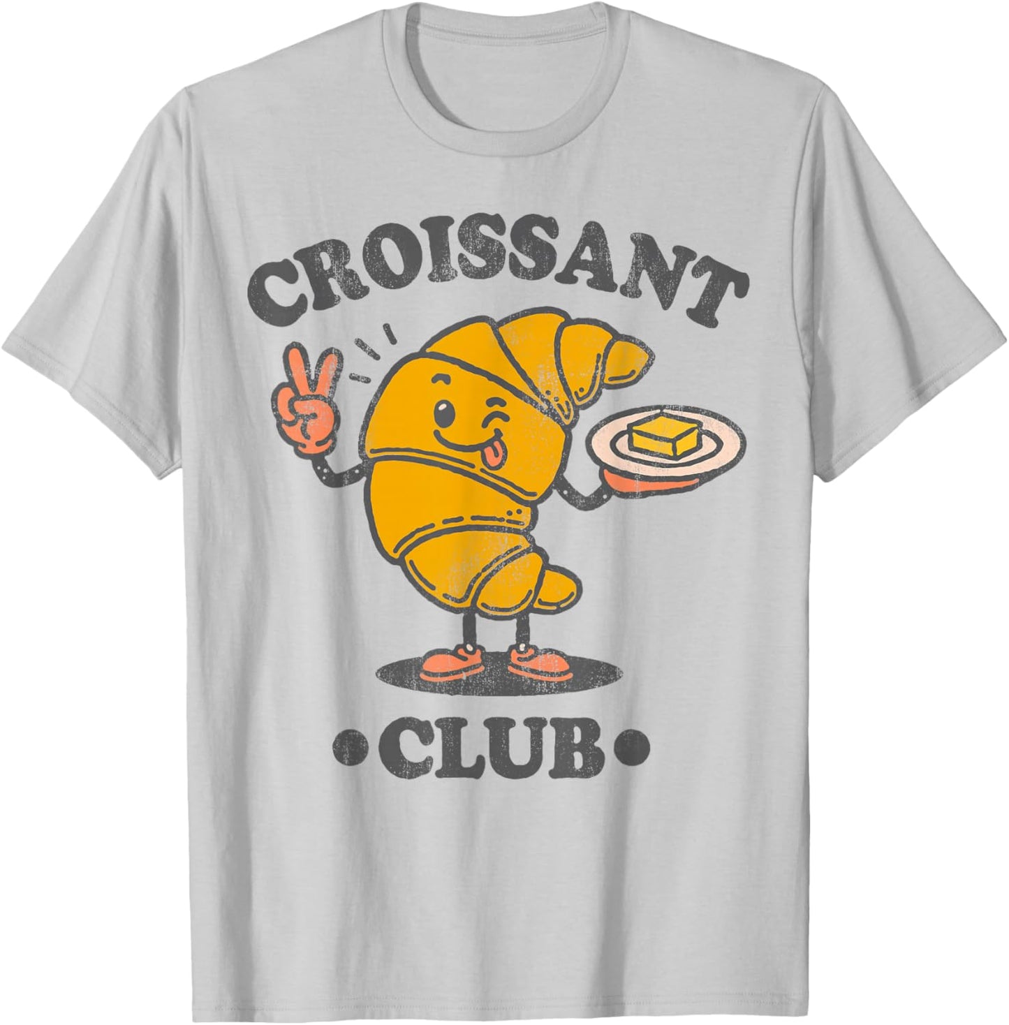 Croissant Club Cute French Pastry Cartoon T-Shirt - T-Shirt | Ash