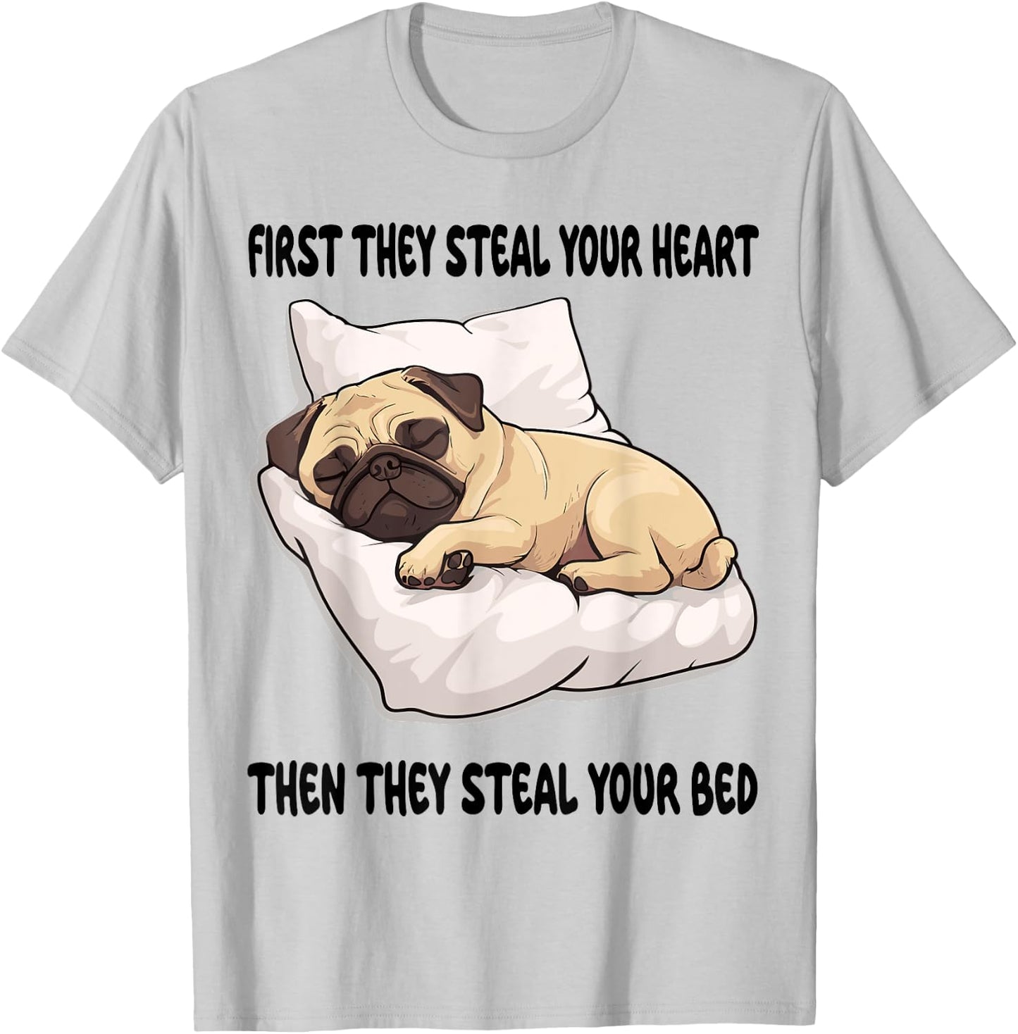 Pug Sleeping Pajamas Nightgown T-Shirt - T-Shirt | Ash