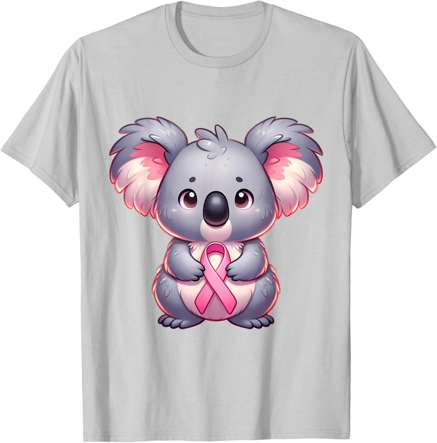 Breast Cancer Awareness Cute Koala Pink Ribbon Animal T-Shirt - T-Shirt | Ash
