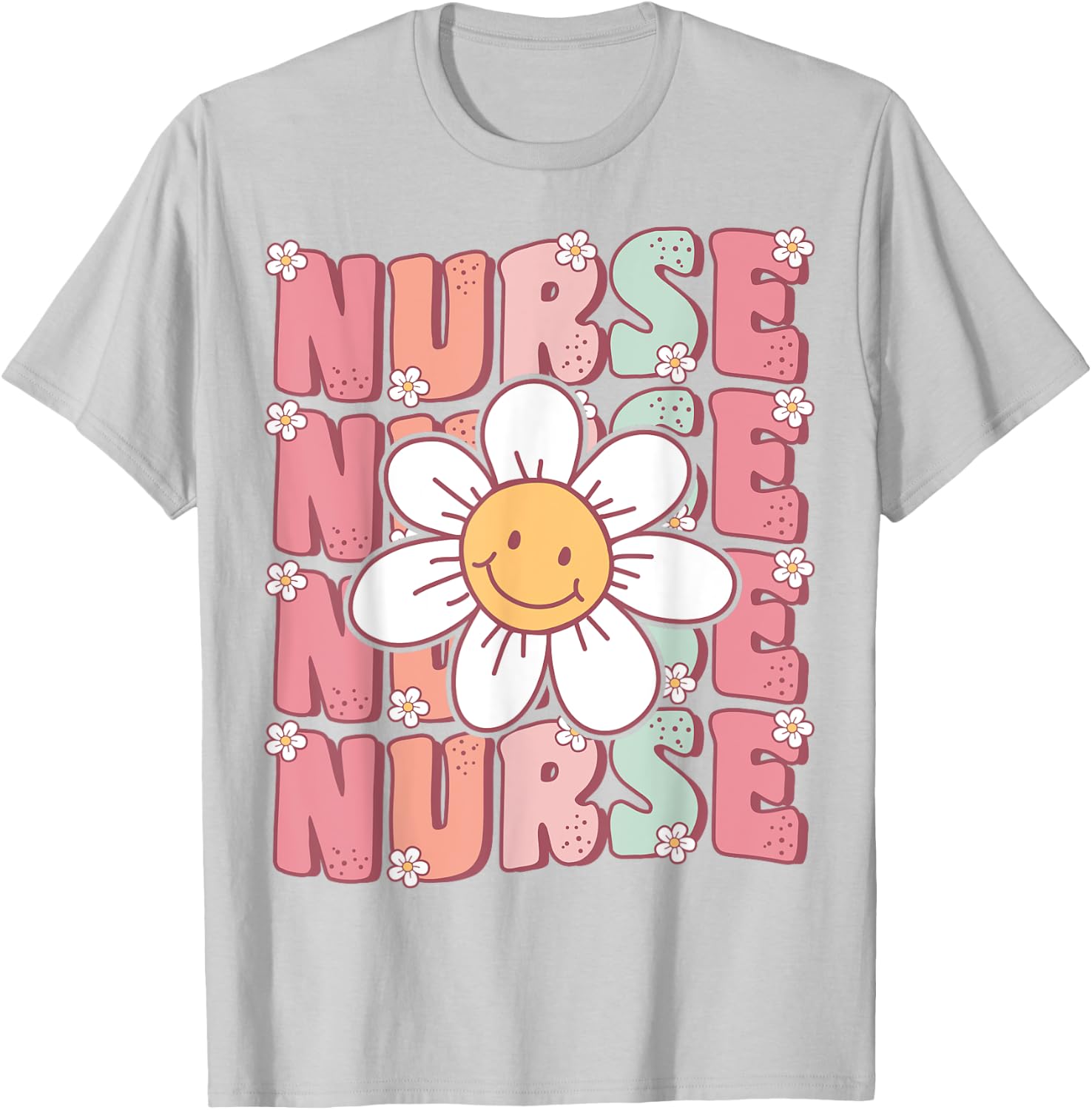 Groovy Nurse Cute Daisy Flower Retro School Nurse ICU CNA RN T-Shirt - T-Shirt | Ash