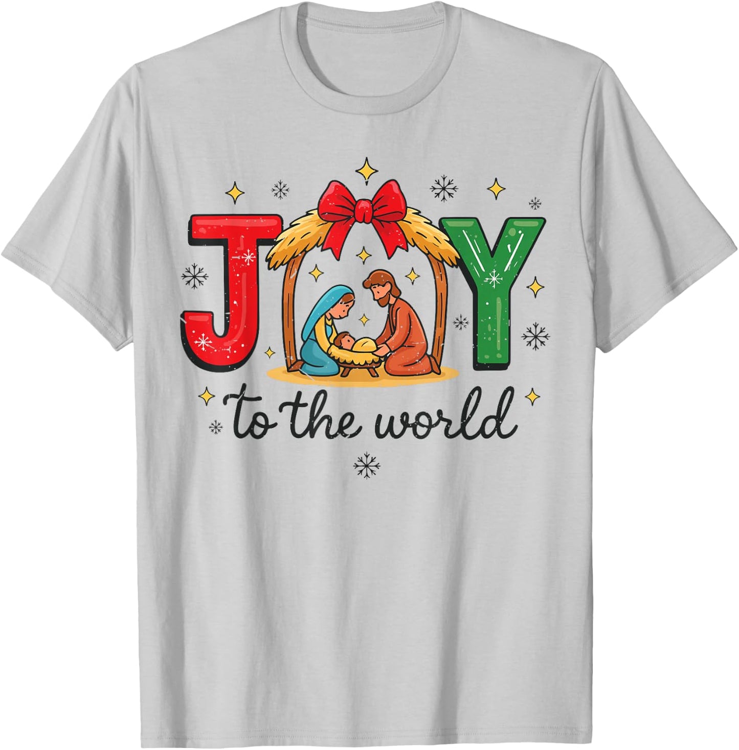 Women Joy to The World God Christmas Family Pajama Christian T-Shirt - T-Shirt | Ash