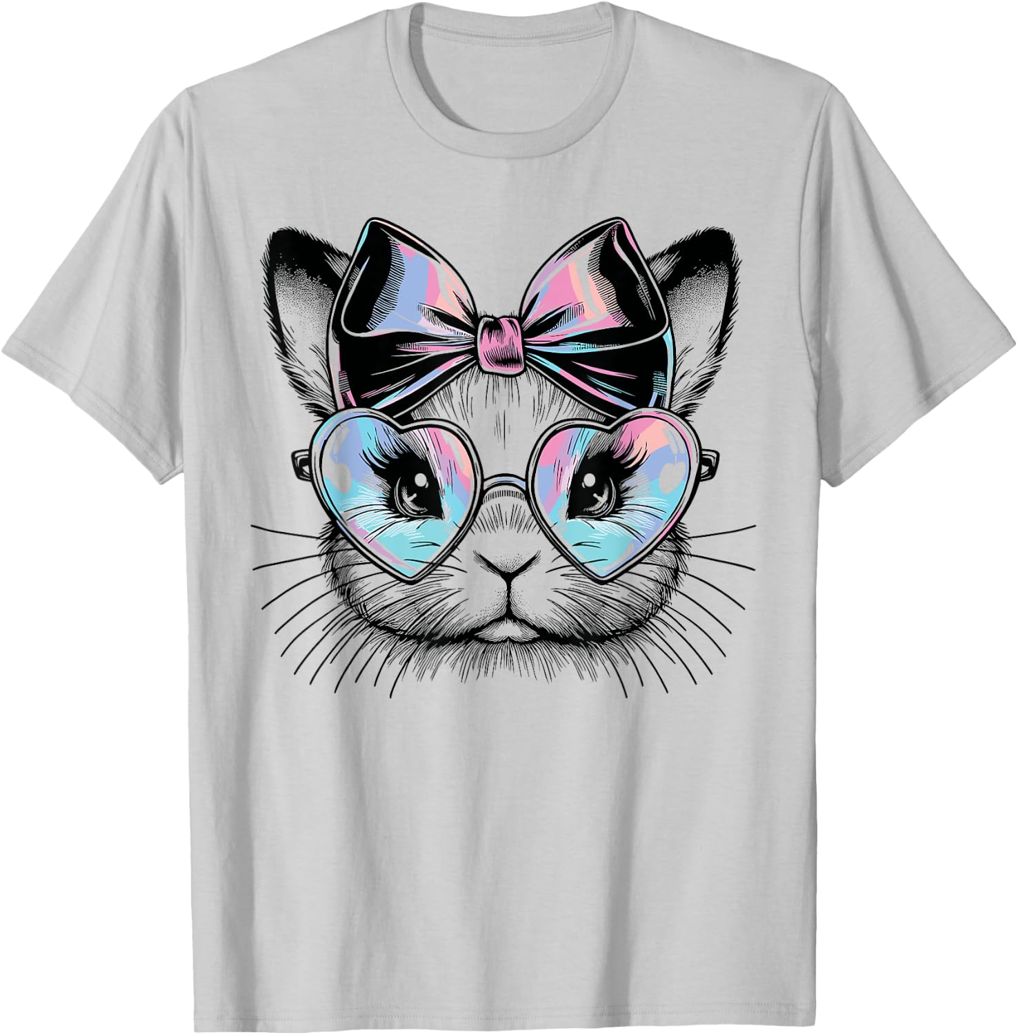 Cute Rabbit with Heart-Shaped Glasses and Bow T-Shirt - T-Shirt | Ash