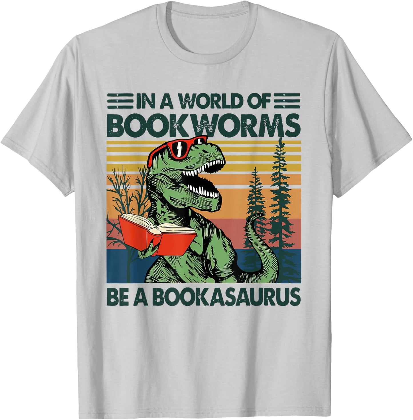 In A World Of BookWorms Be A BookAsaurus Vintage T-Shirt - T-Shirt | Ash