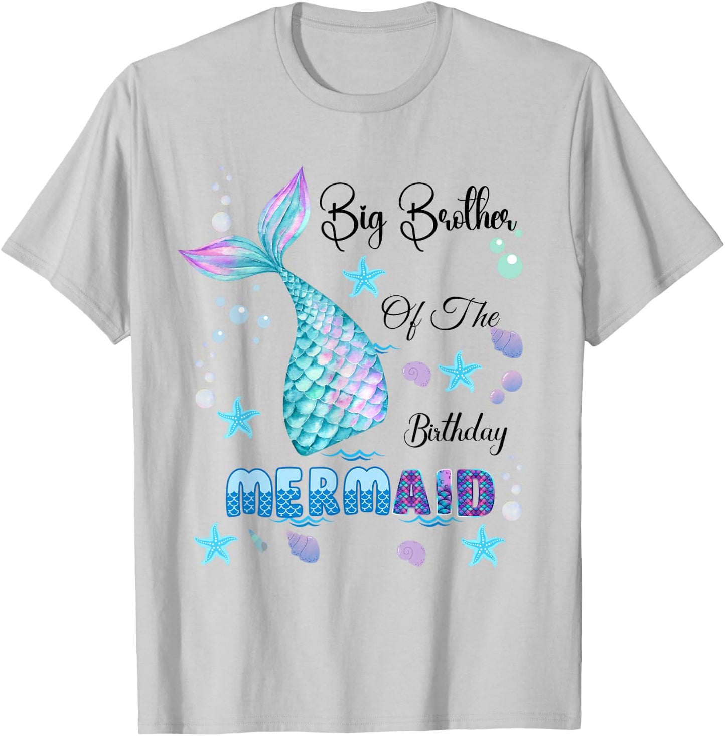 Big Brother Of The Birthday Mermaid Bday Party Mermaid Kids T-Shirt - T-Shirt | Ash