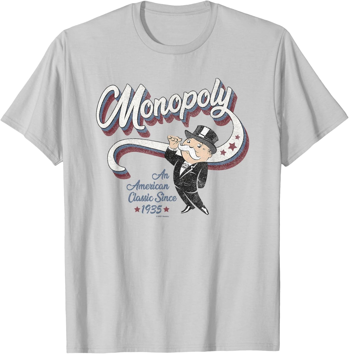 Hasbro Monopoly Americana 3D Logo Monopoly Man Classic T-Shirt - T-Shirt | Ash