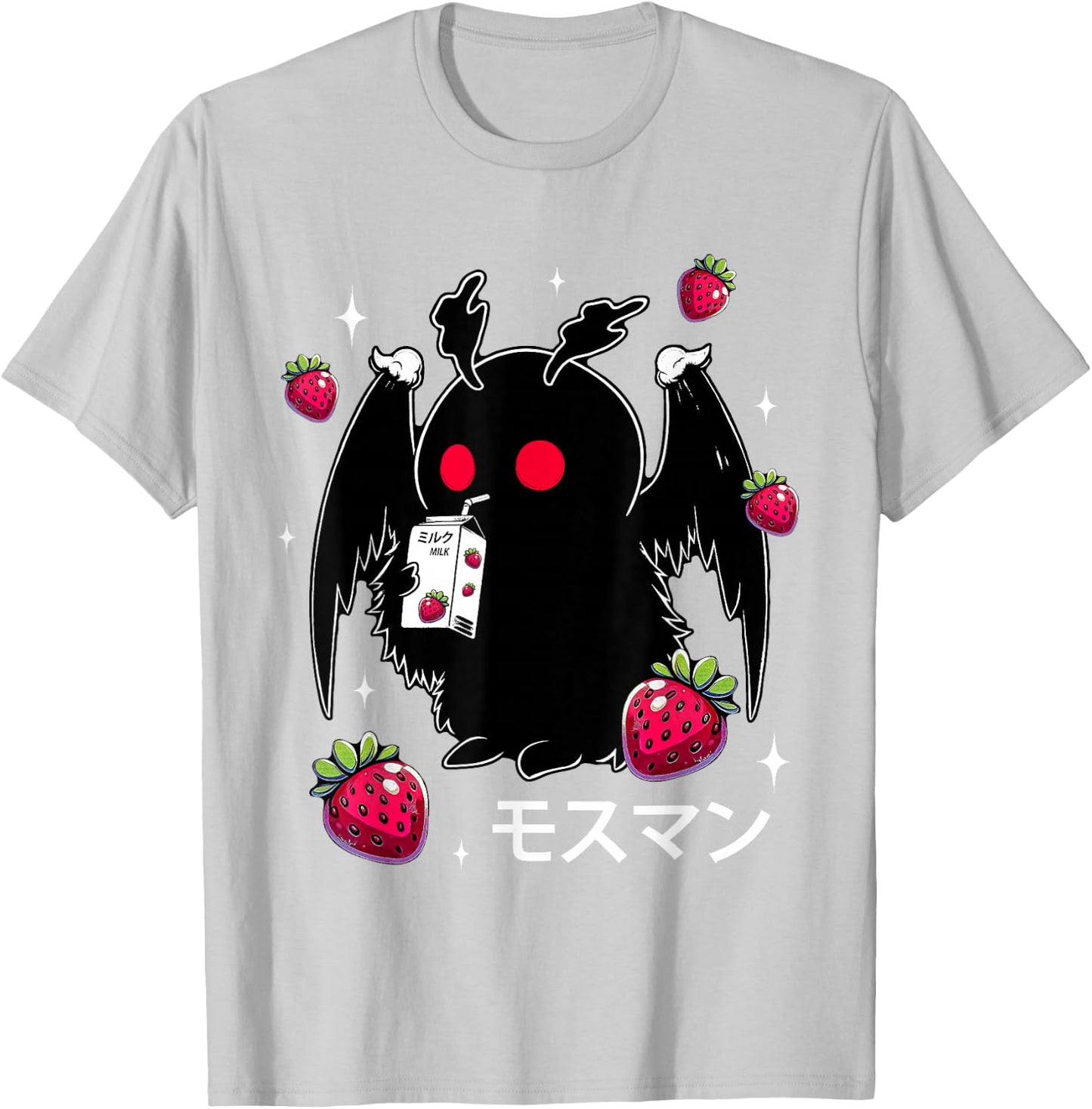 Mothman Cryptid Kawaii Strawberry Milk Shake Carton T-Shirt - T-Shirt | Ash