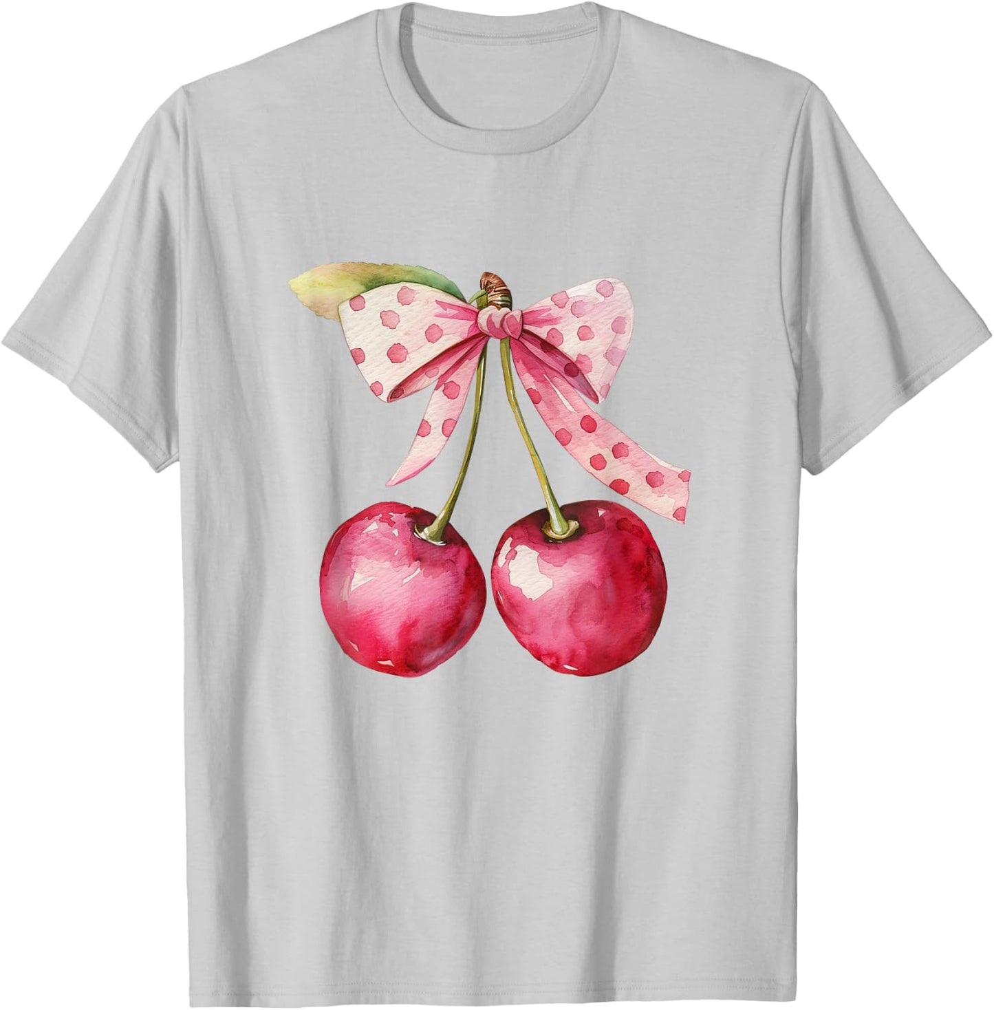 Coquette Bow with Cherry Kawaii T-Shirt - T-Shirt | Ash