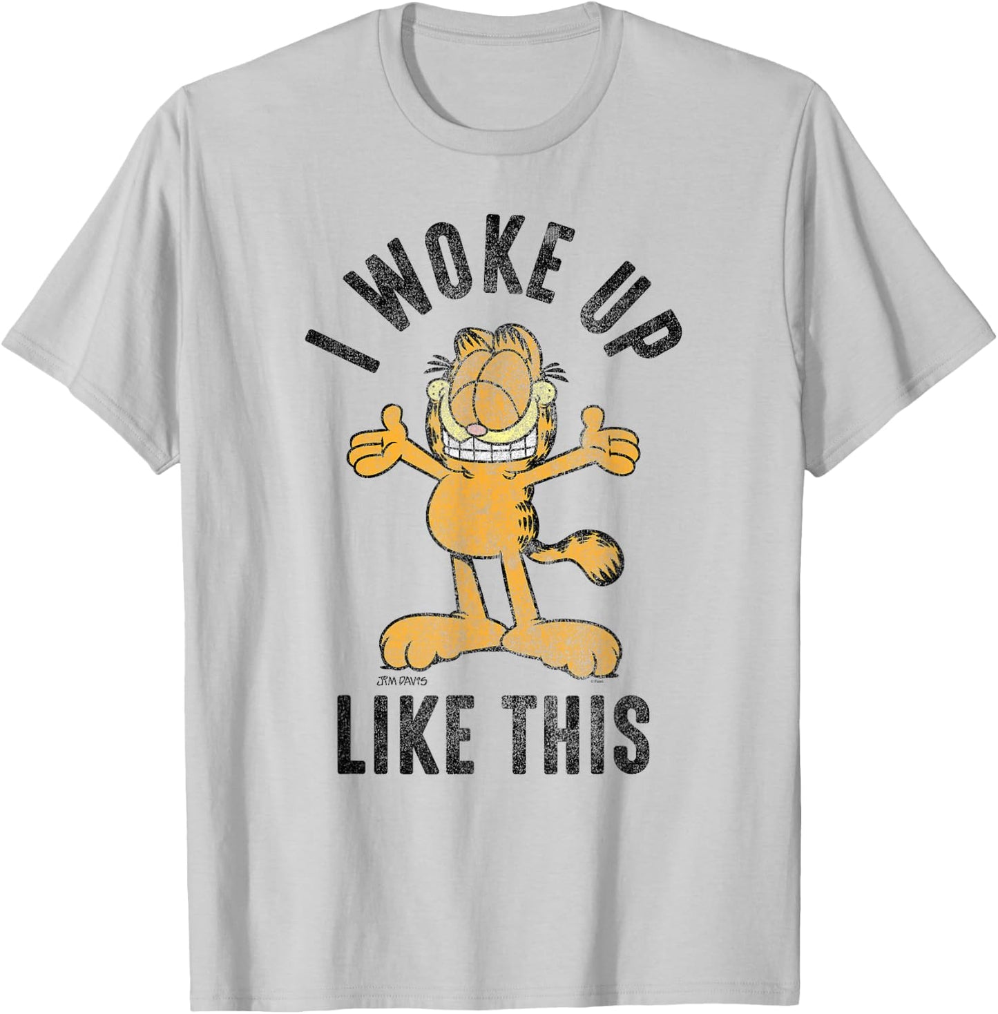Garfield I Woke Up Like This Distressed Cartoon Cat T-Shirt - T-Shirt | Ash
