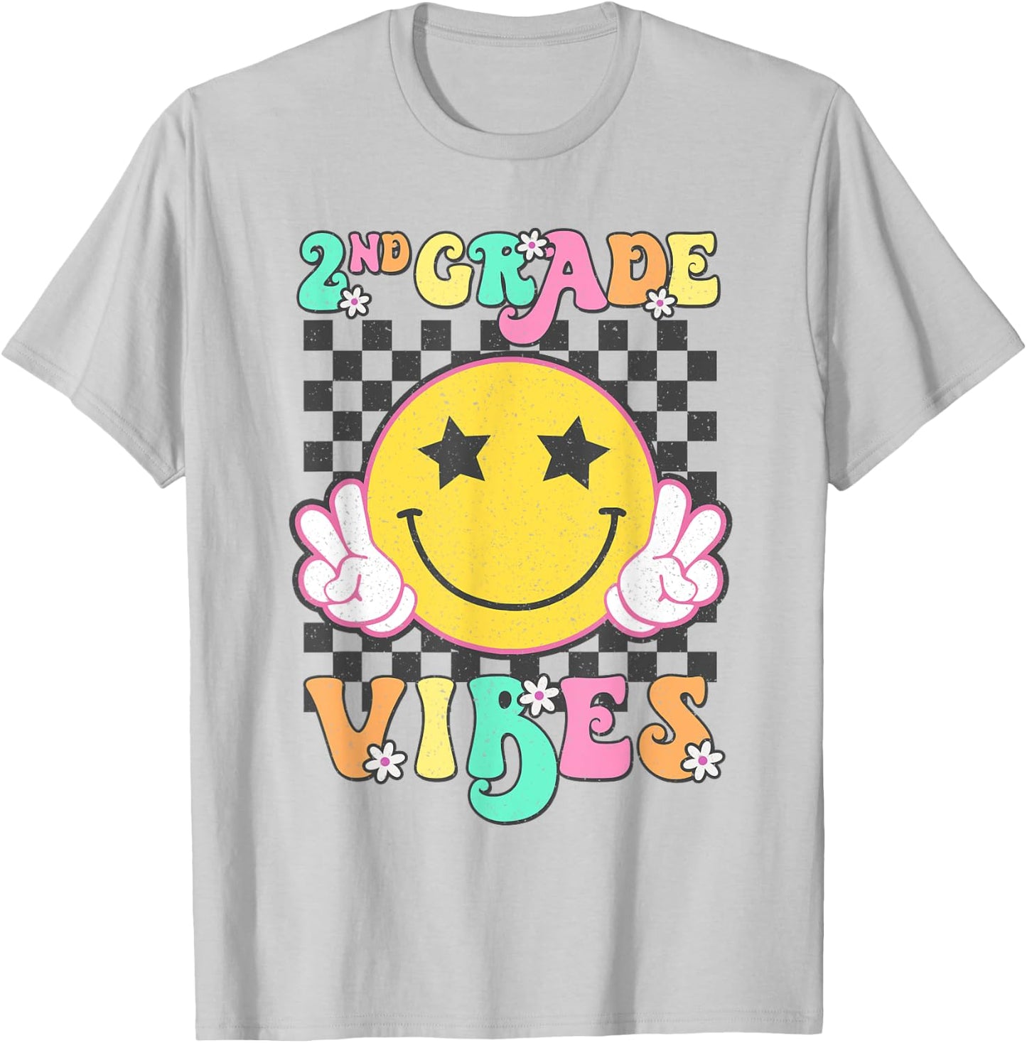 Girls 2nd Grade Vibes Smile Face Back to School Second Grade T-Shirt - T-Shirt | Ash
