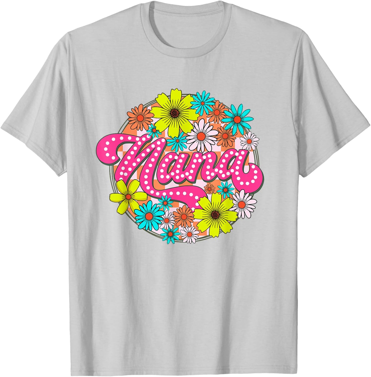 Groovy Nana Retro Flowers Women Mother's Day Grandma T-Shirt - T-Shirt | Ash