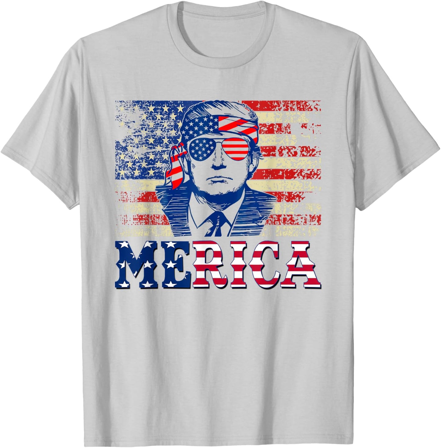TRUMP MERICA Shirts Fourth 4th Of July Trump American Flag T-Shirt - T-Shirt | Ash