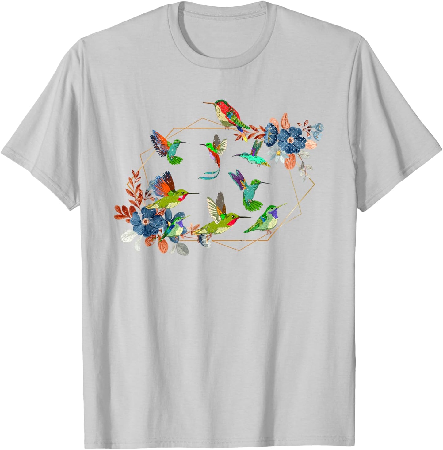 Floral Nature Hummingbird Lover Vintage Flowers Hummingbird T-Shirt - T-Shirt | Ash