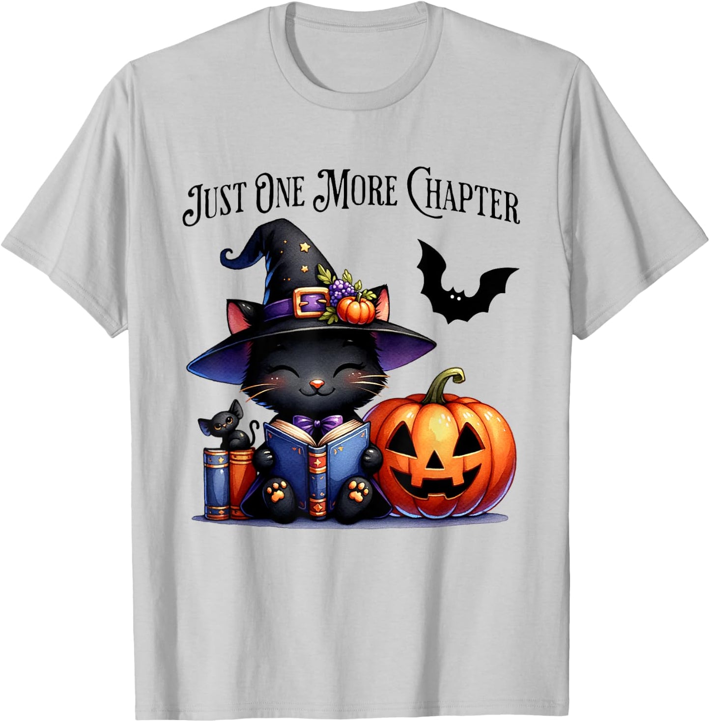 Cat Reading Halloween Pumpkin Cute Just One More Chapter T-Shirt - T-Shirt | Ash